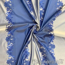 Жаккард двухсторонний сине-голубой метражом арт.KISMET 103, выс.2,95м, полосы, цветочный орнамент 