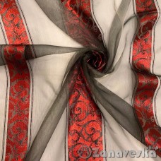 Органза метражом арт.Star 43, выс.3,10м тёмно-серая с красными полосами