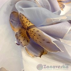 Органза пыльно-голубая метражом от 1м/п арт.DIANA 6 выс.2,90м с орхидеями