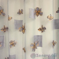 Органза пыльно-голубая метражом от 1м/п арт.DIANA 6 выс.2,90м с орхидеями