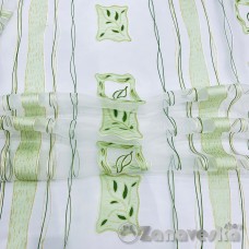 Органза белая метражом от 1м/п арт.ST 90 выс.2,90м с салатовым рисунком, полосы, блёстки
