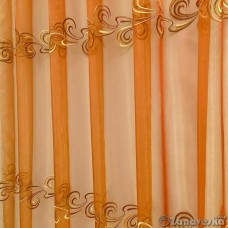 Ткань тюлевая арт.NIL 15, выс.2,95м оранжевая с горизонтальной вышивкой