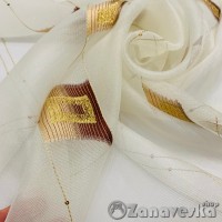 Полуорганза-сетка метражом от 1м/п арт.Star 66, выс.2,90м кремовая с корич.рисунком и пайетками